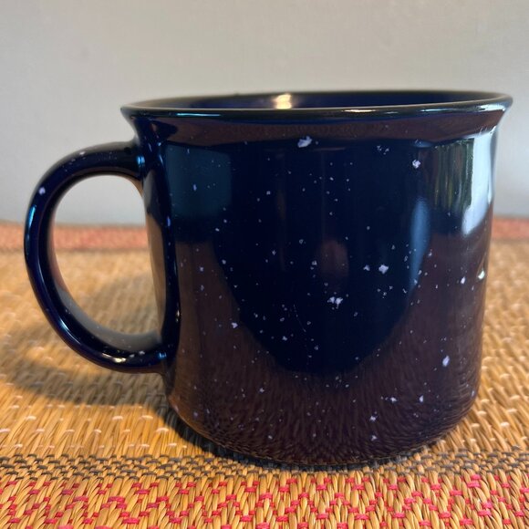 Cobalt Blue and White Speckled Camping Campfire Style Wide-Mouth Stoneware Mug - Picture 3 of 9